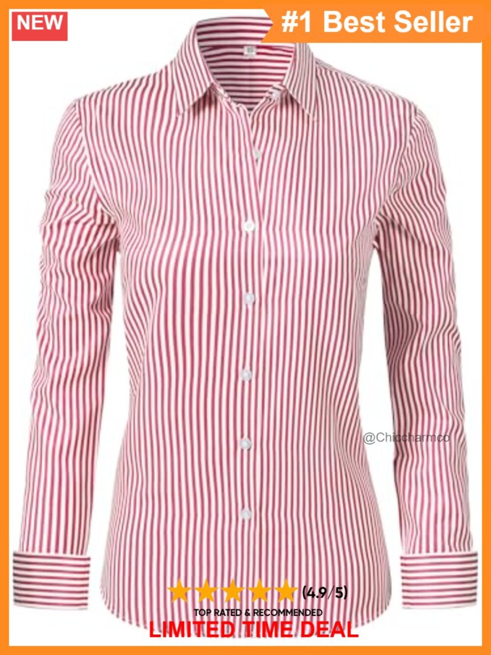 Super Soft Wrinkle Free Button Down Shirt Long Sleeve Striped Work Blouse
